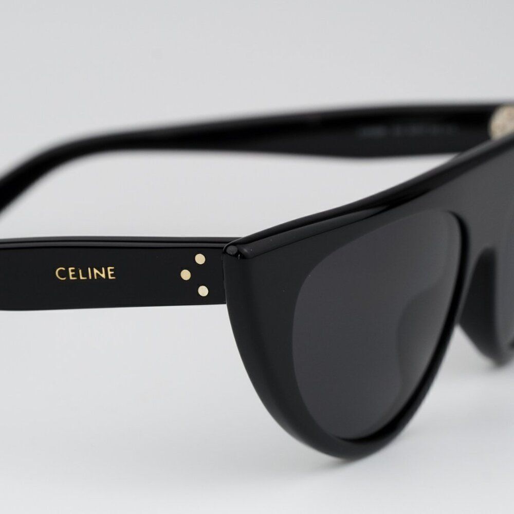 NEW Celine CL40228I 01A Shiny Black Smoke Grey Geometric Women Sunglasses - Picture 10 of 13